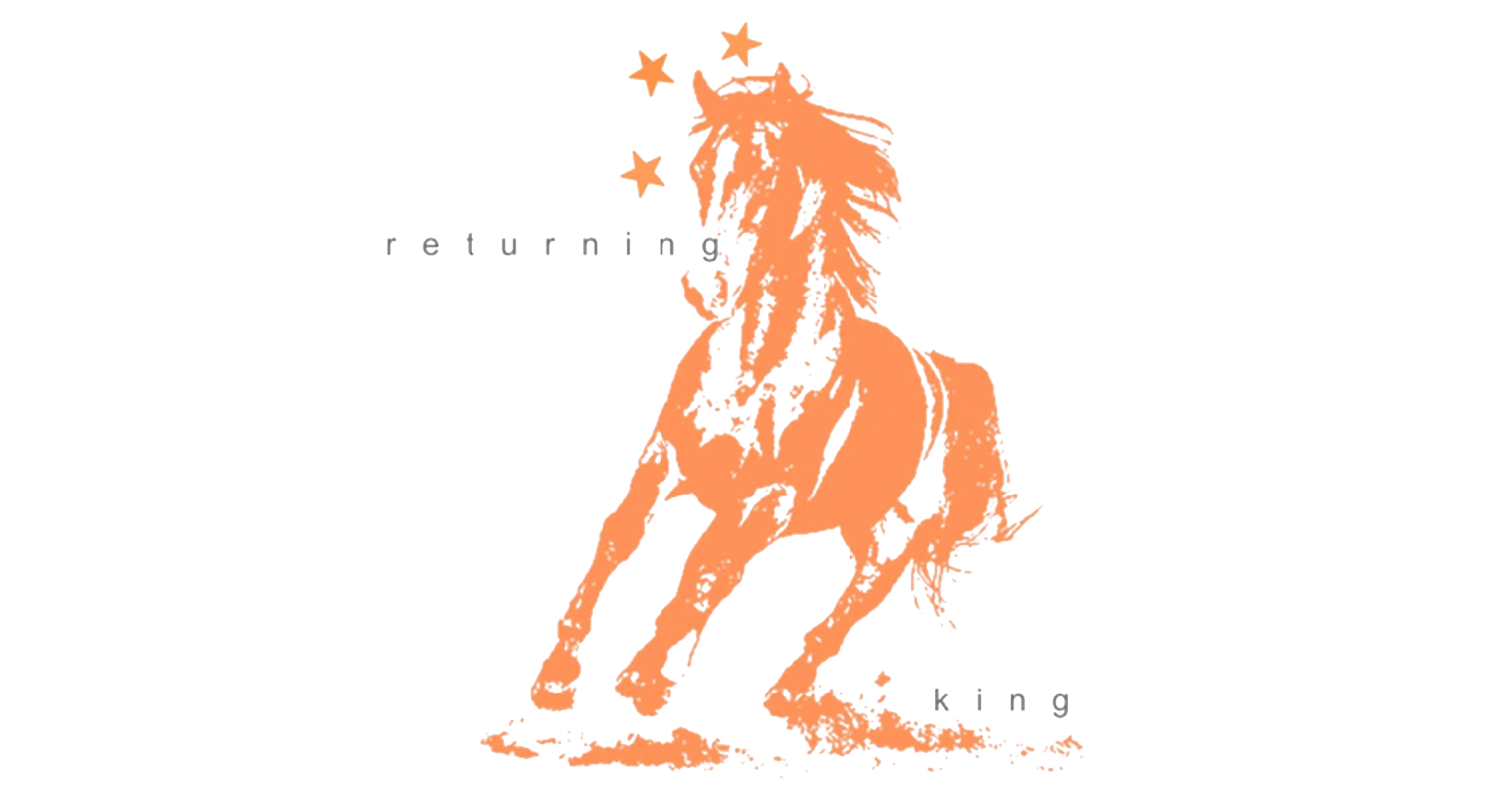 The Returning King artwork — an orange galloping horse